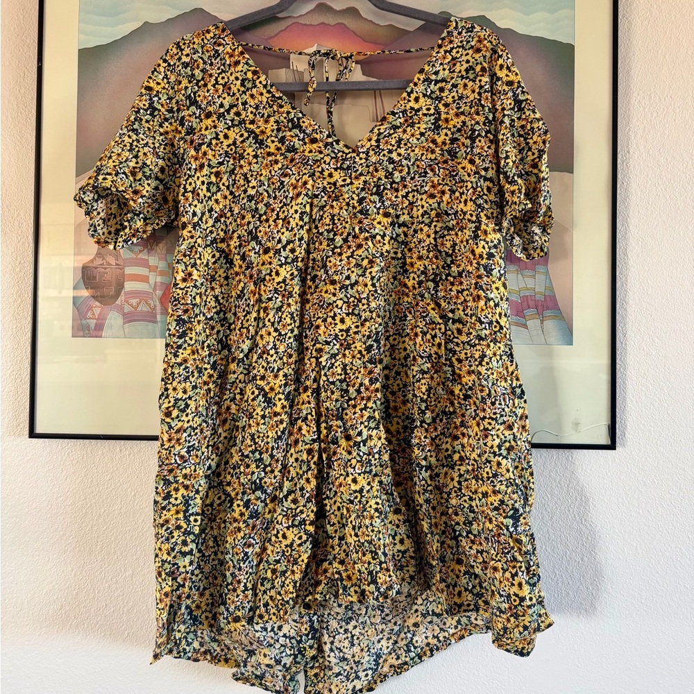 Motel Yellow and Black Floral Mini Dress